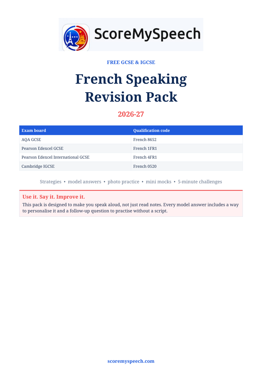 French speaking revision pack cover