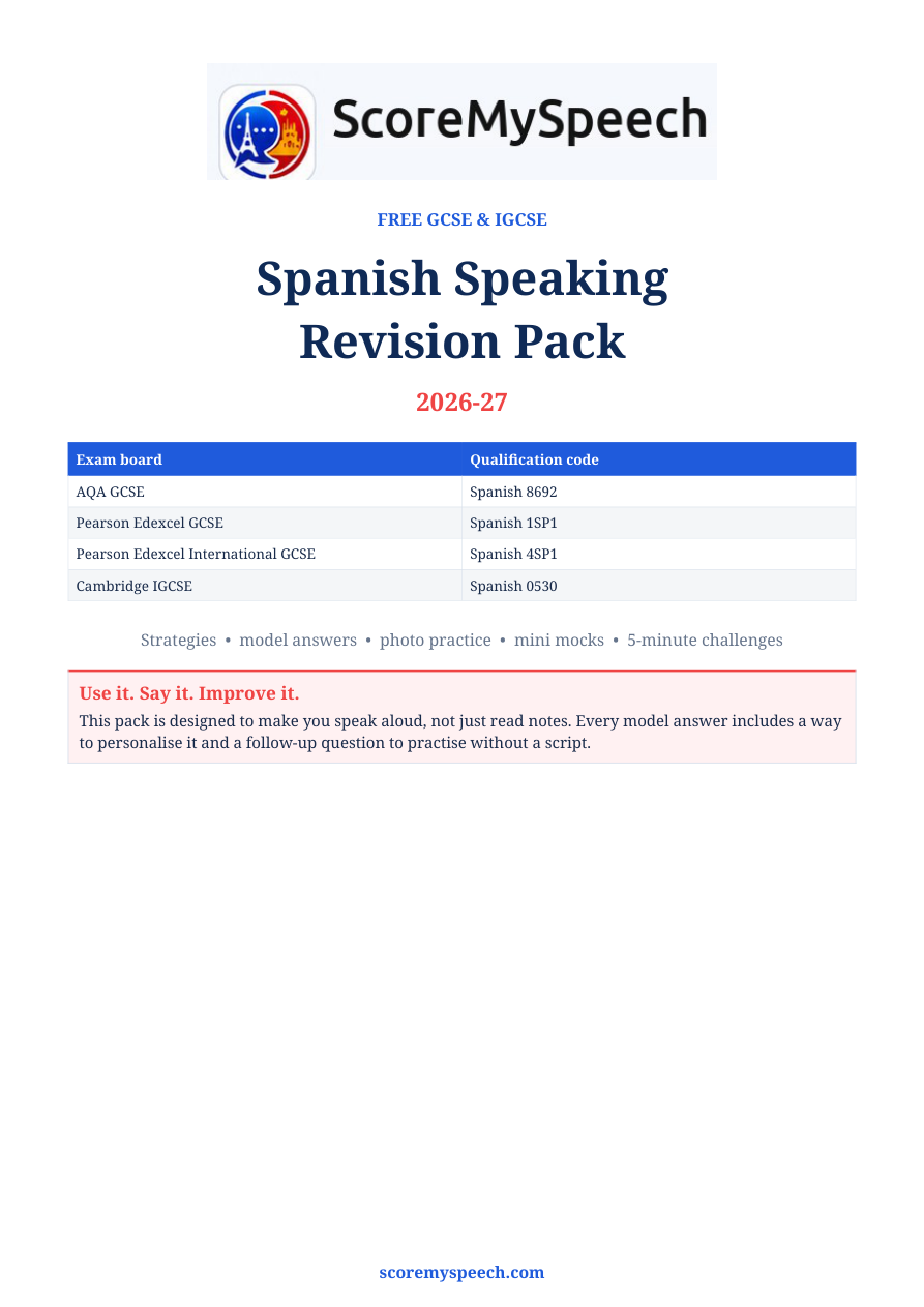 Spanish speaking revision pack cover