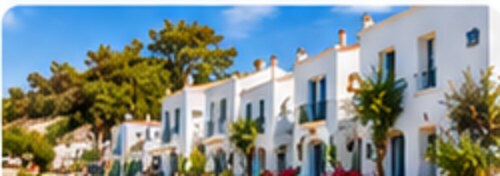 White Spanish house with flowering pink bougainvillea