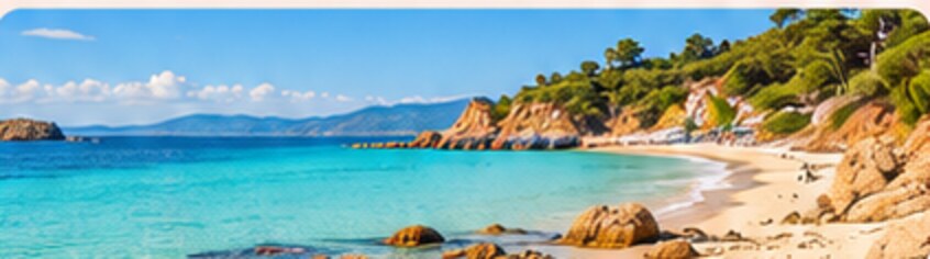 Turquoise beach and rocky coastline for the Spanish word la playa