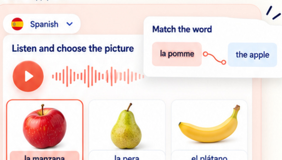 Illustrative vocabulary matching, listening and picture-choice activity
